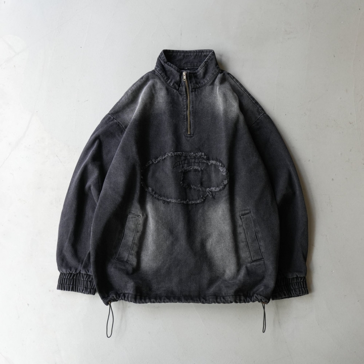 【10日以内お届け】 ブラックデニムハーフジップ L2015 【10日以内お届け】 ブラックデニムハーフジップ L2015