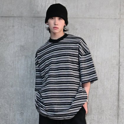 【10日以内お届け】ウォッシュドダメージボーダーT L2107