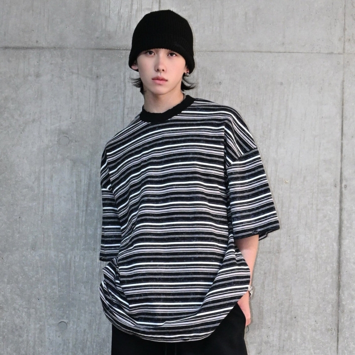 【10日以内お届け】ウォッシュドダメージボーダーT L2107 【10日以内お届け】ウォッシュドダメージボーダーT L2107