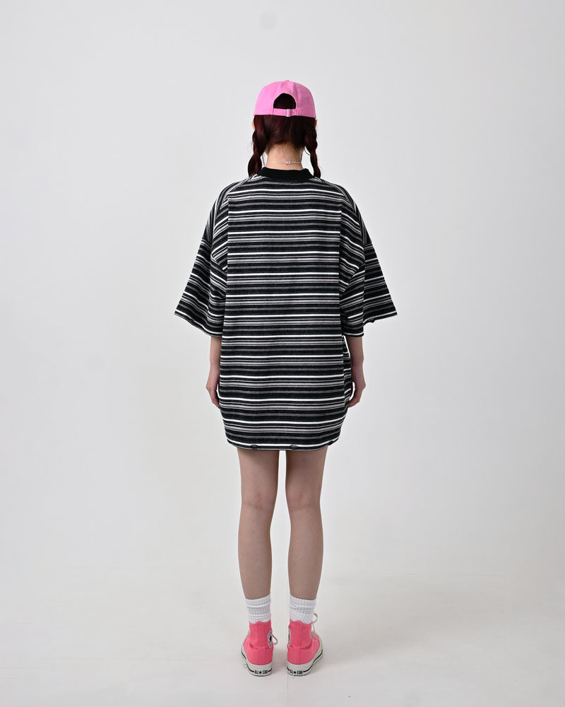 【10日以内お届け】ウォッシュドダメージボーダーT L2107