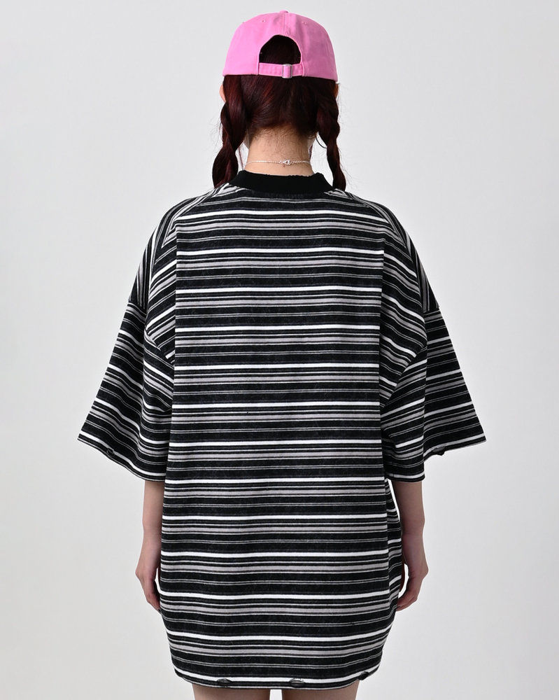 【10日以内お届け】ウォッシュドダメージボーダーT L2107