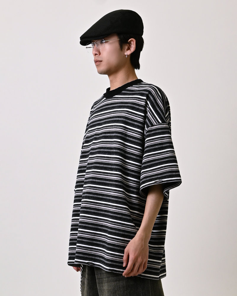 【10日以内お届け】ウォッシュドダメージボーダーT L2107