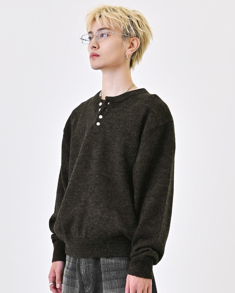 【10日以内お届け】ウールブレンドヘンリーネックニット L2143