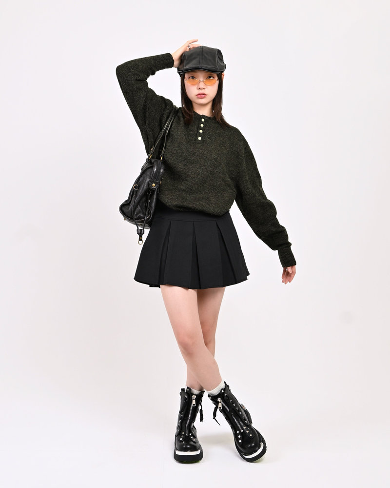 【10日以内お届け】ウールブレンドヘンリーネックニット L2143