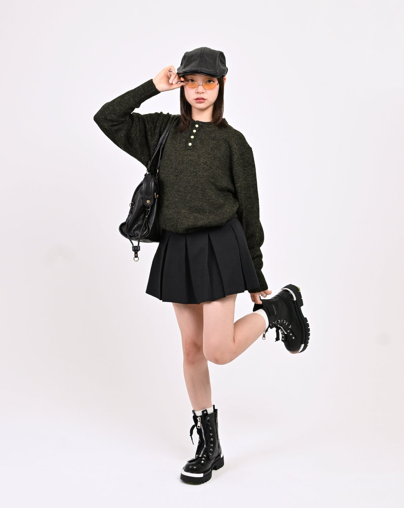 【10日以内お届け】ウールブレンドヘンリーネックニット L2143