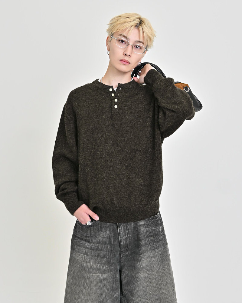 【10日以内お届け】ウールブレンドヘンリーネックニット L2143