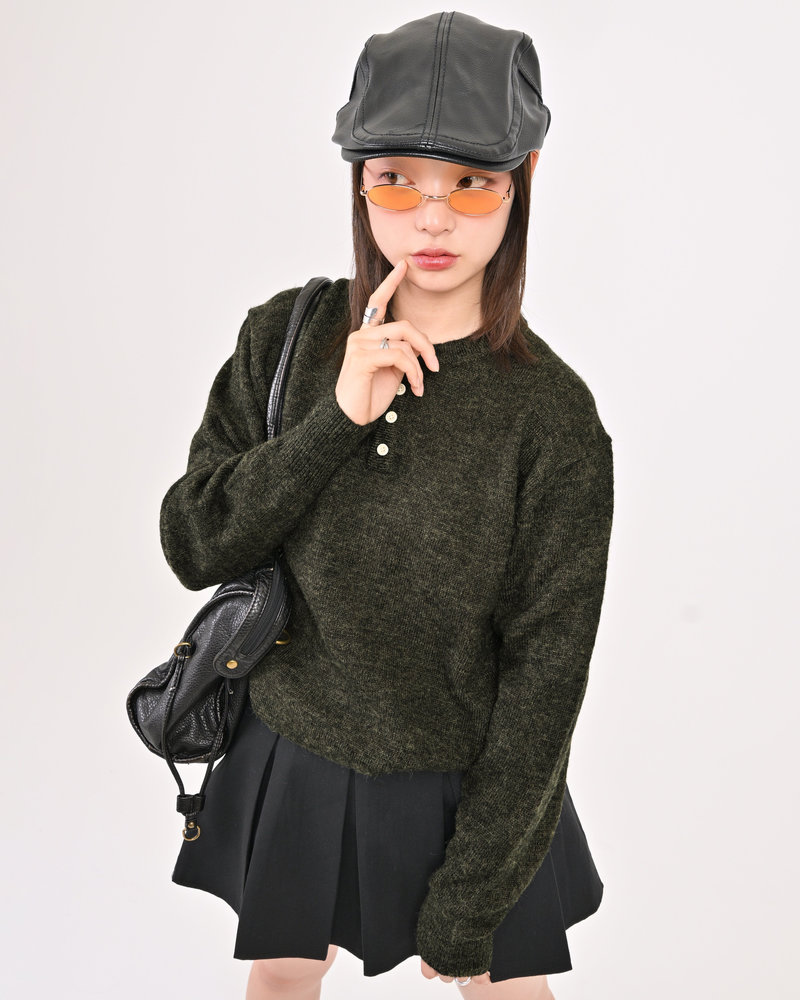 【10日以内お届け】ウールブレンドヘンリーネックニット L2143