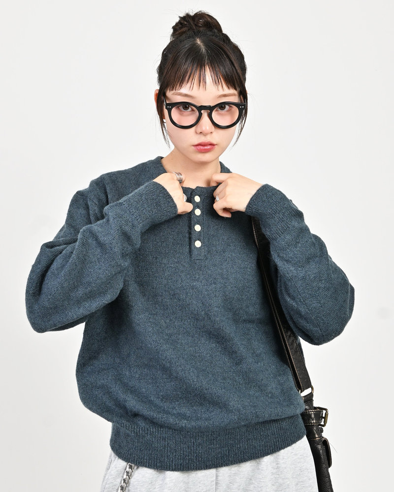 【10日以内お届け】ウールブレンドヘンリーネックニット L2143