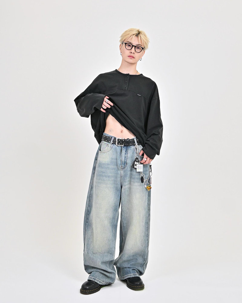 【10日以内お届け】ウォッシュドクラックバギーデニム L2085